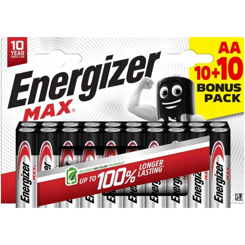 Piles Alcalines AA LR6 Energizer Max paquet de 20