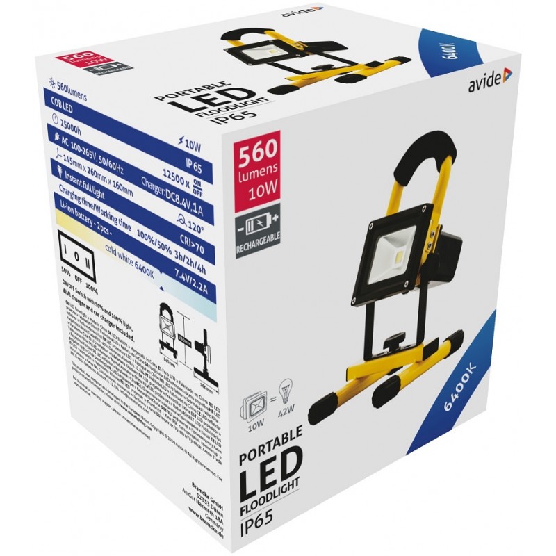 Projecteur LED  Rechargeable 10W CW 6400K Avide