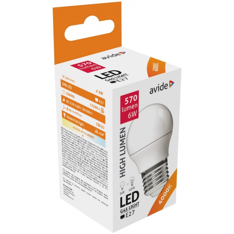 Ampoule LED Globe Mini E27 G45 6W 4000K Avide