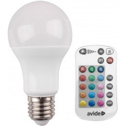 Ampoule LED Connectée E27 9W A60 2700K RGB+W Avec Télécommande IR Avide