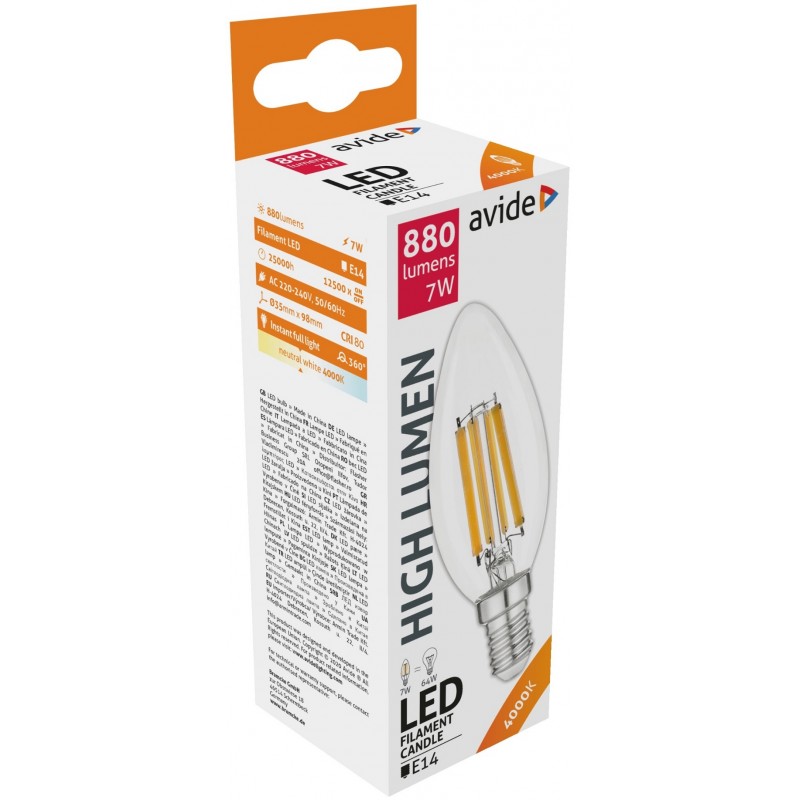 Ampoule LED Bougie à Filament E14 7W 4000K Avide