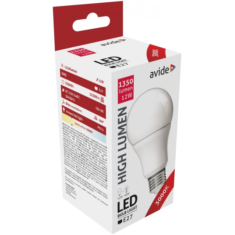 Ampoule LED E27 A60 12W 3000K Avide