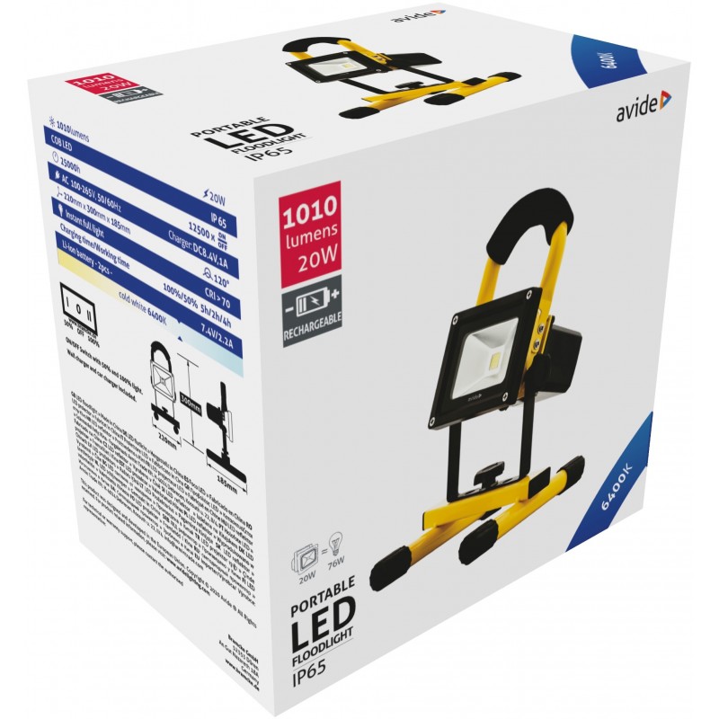 Projecteur LED Rechargeable 20W CW 6400K Avide
